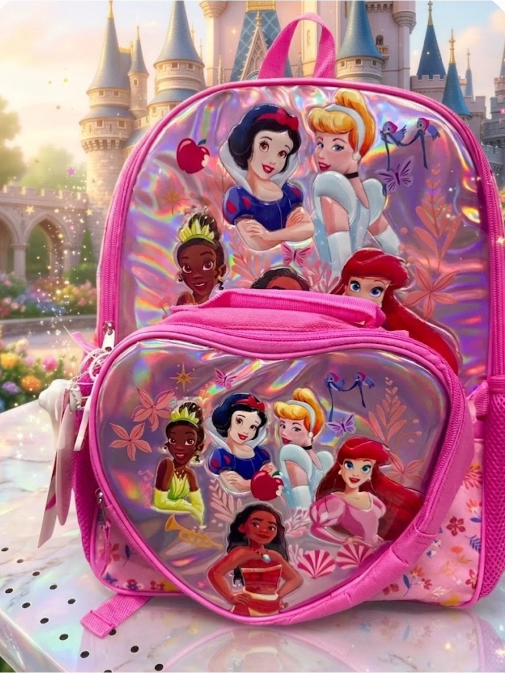 Disney Princess Pink Kids Backpack with Matching Front Pouch